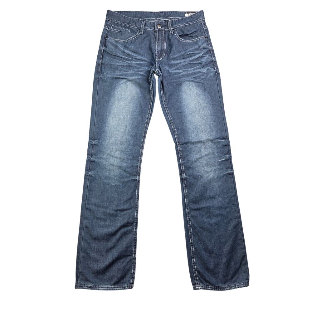 Buffalo David Bitton Driven Straight Jeans Mens 30x32 Blue Fade Denim Whiskered